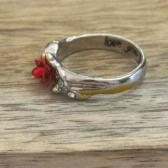 Silver Tone Rose Ring with Gold Tone Accents Size 7 - Picture 5 of 6